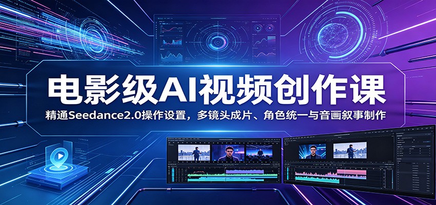 电影级AI视频创作课：精通Seedance2.0操作设置，多镜头成片、角色统一与音画叙事制作-吾藏分享