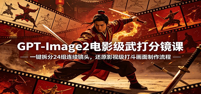 GPT-Image2电影级武打分镜课：一键拆分24组连续镜头，还原影视级打斗画面制作流程-吾藏分享
