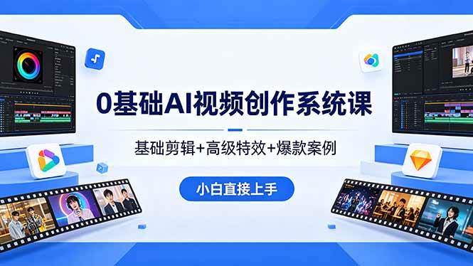 （18354期）0基础AI视频创作系统课，基础剪辑+高级特效+爆款案例，小白直接上手-创客前沿