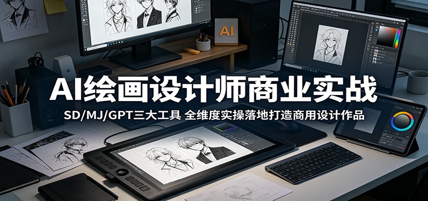 AI绘画设计师商业实战：SD/MJ/GPT三大工具，全维度实操落地打造商用设计作品-休闲网赚three