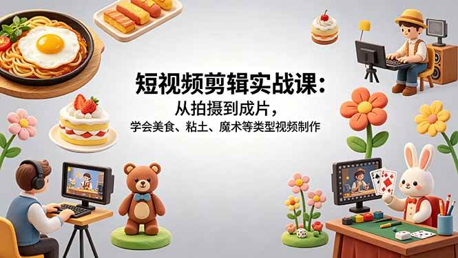 （18375期）短视频剪辑实战课：从拍摄到成片，学会美食、粘土、魔术等类型视频制作-赚客网赚