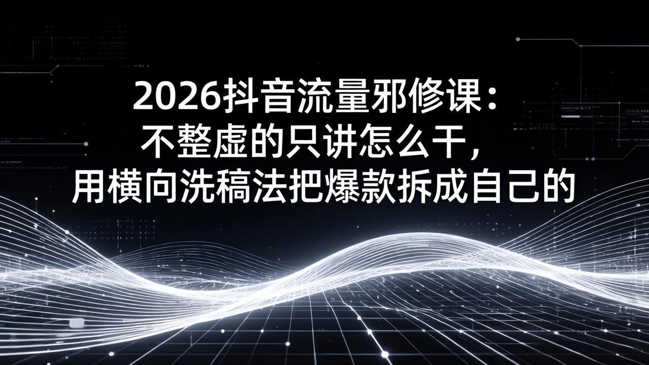 2026抖音流量邪修课：不整虚的只讲怎么干，用横向洗稿法把爆款拆成自己的-赚客网赚