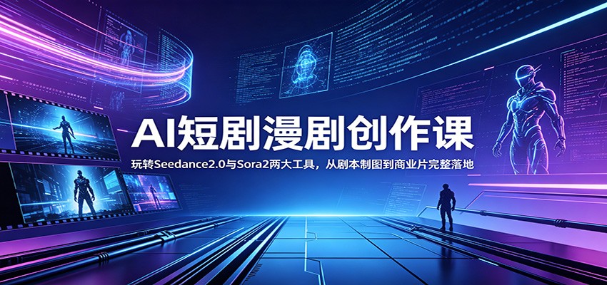 AI短剧漫剧创作课：玩转Seedance2.0与 Sora2两大工具，从剧本制图到商业片完整落地-吾藏分享