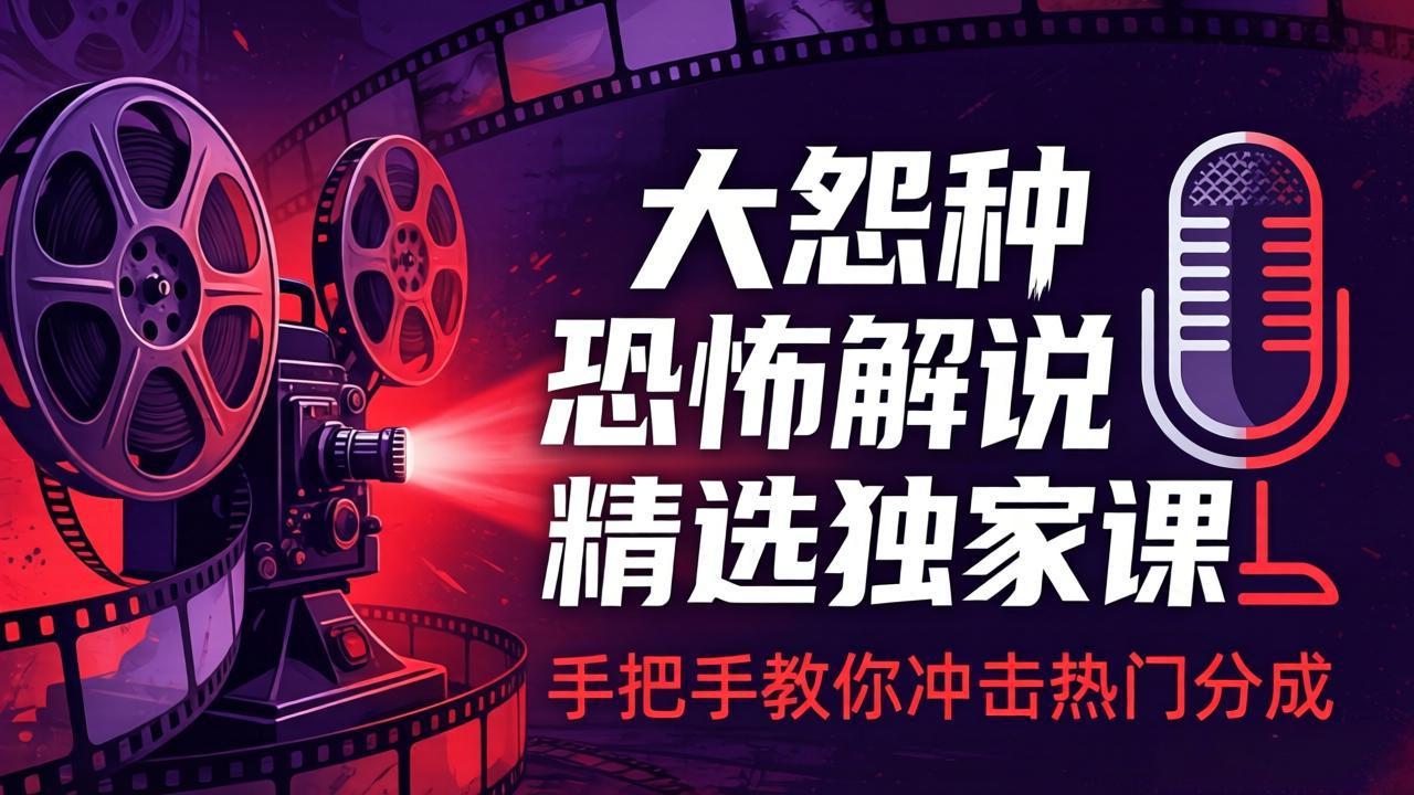 大怨种恐怖解说精选独家课：电影下载+文案配音+片头封面，手把手教你冲击热门分成-休闲网赚three