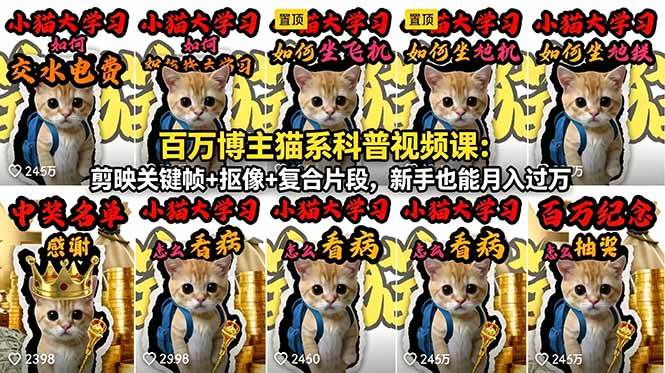 （18595期）百万博主猫系科普视频课：剪映关键帧+抠像+复合片段，新手也能月入过万-创客前沿