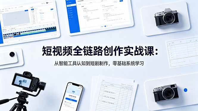（18683期）短视频全链路创作实战课：从智能工具认知到短剧制作，零基础系统学习-休闲网赚three