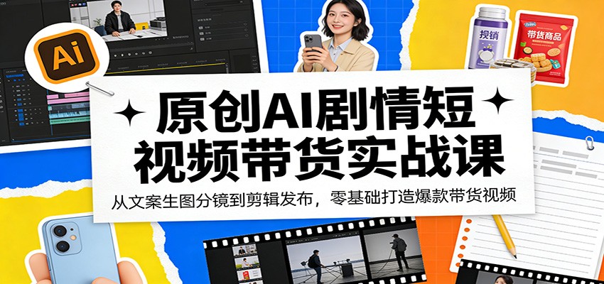 原创AI剧情短视频带货实战课：从文案生图分镜到剪辑发布，零基础打造爆款带货视频-休闲网赚three